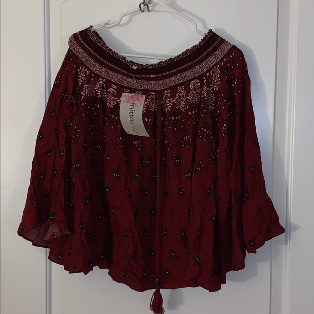 NWT!! Boho Tassel Tie Bell Sleeve Off Shoulder Top